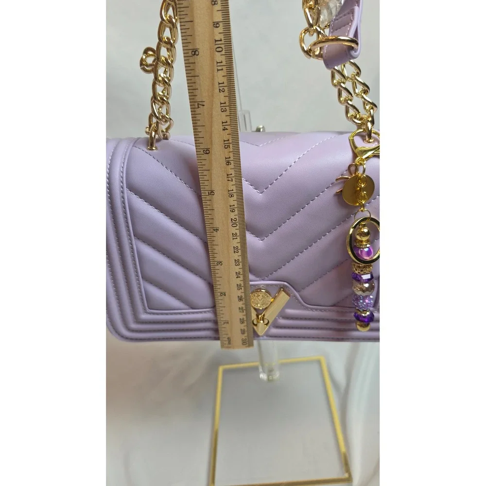 Valentino Orlandi Purple Chevron Quilted V-Logo Shoulder Bag V-4013PRP NWT